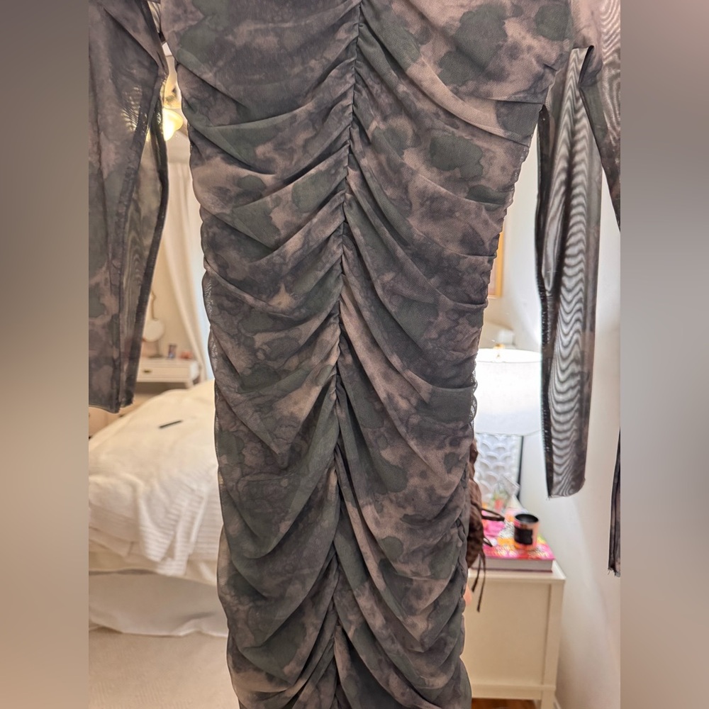 Zara Mesh Ruched Mini Dress - Picture 6 of 7